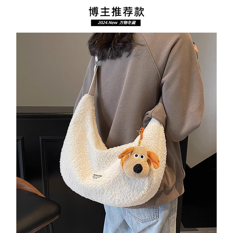 羊羔毛毛绒包包女大容量2025新款冬季毛茸茸斜挎包春夏毛毛饺子包