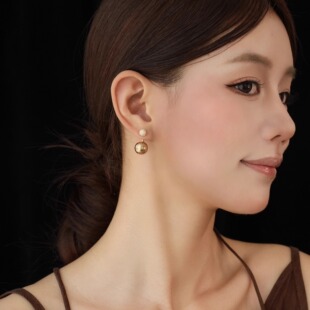 「金色马德里」法式 耳夹 复古高级感轻奢美拉德棕色珍珠秋冬耳环