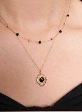 「黑骑士」法式复古设计感小众高级百搭极简黑宝石双层项链锁骨链