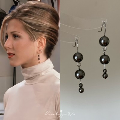 老友记瑞秋同款大溪地黑珍珠耳环
