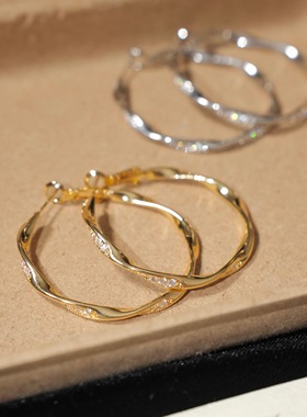 「熔岩浪环」经典法式轻奢高级闪耀波浪圈圈金属圆环耳环耳圈耳夹