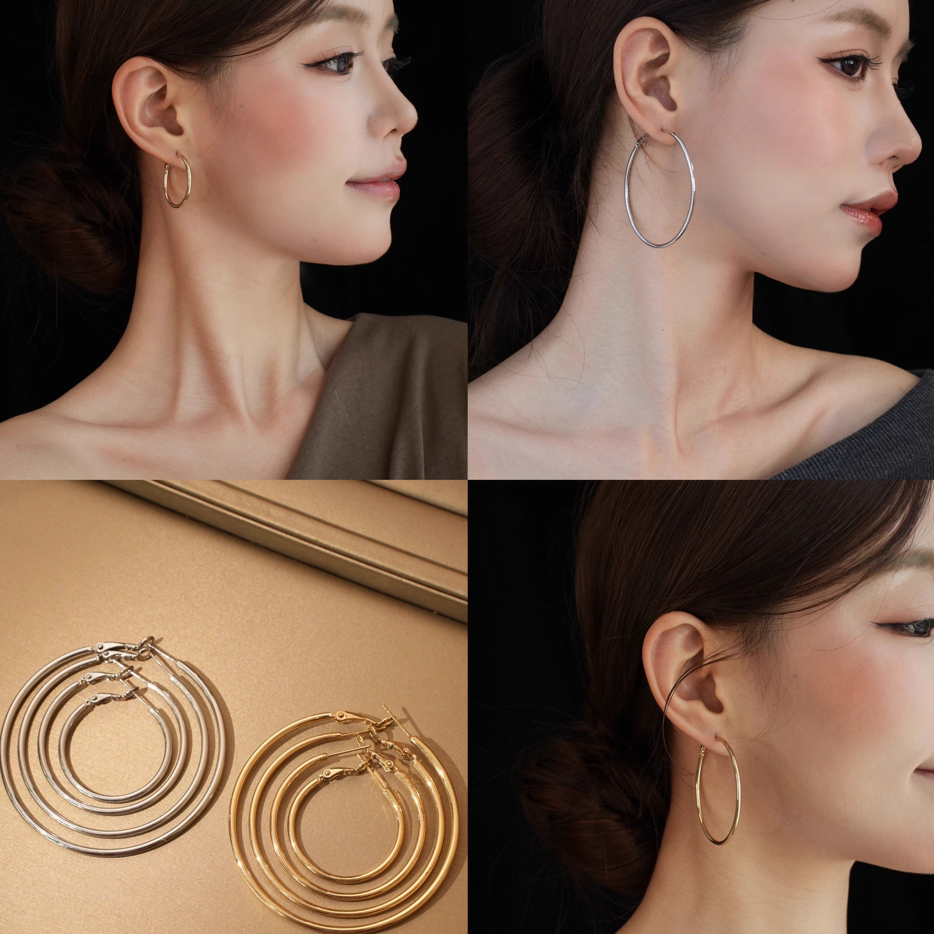 「极简圆环」法式简约复古百搭日常金银圆环金属大圈圈耳环/耳夹