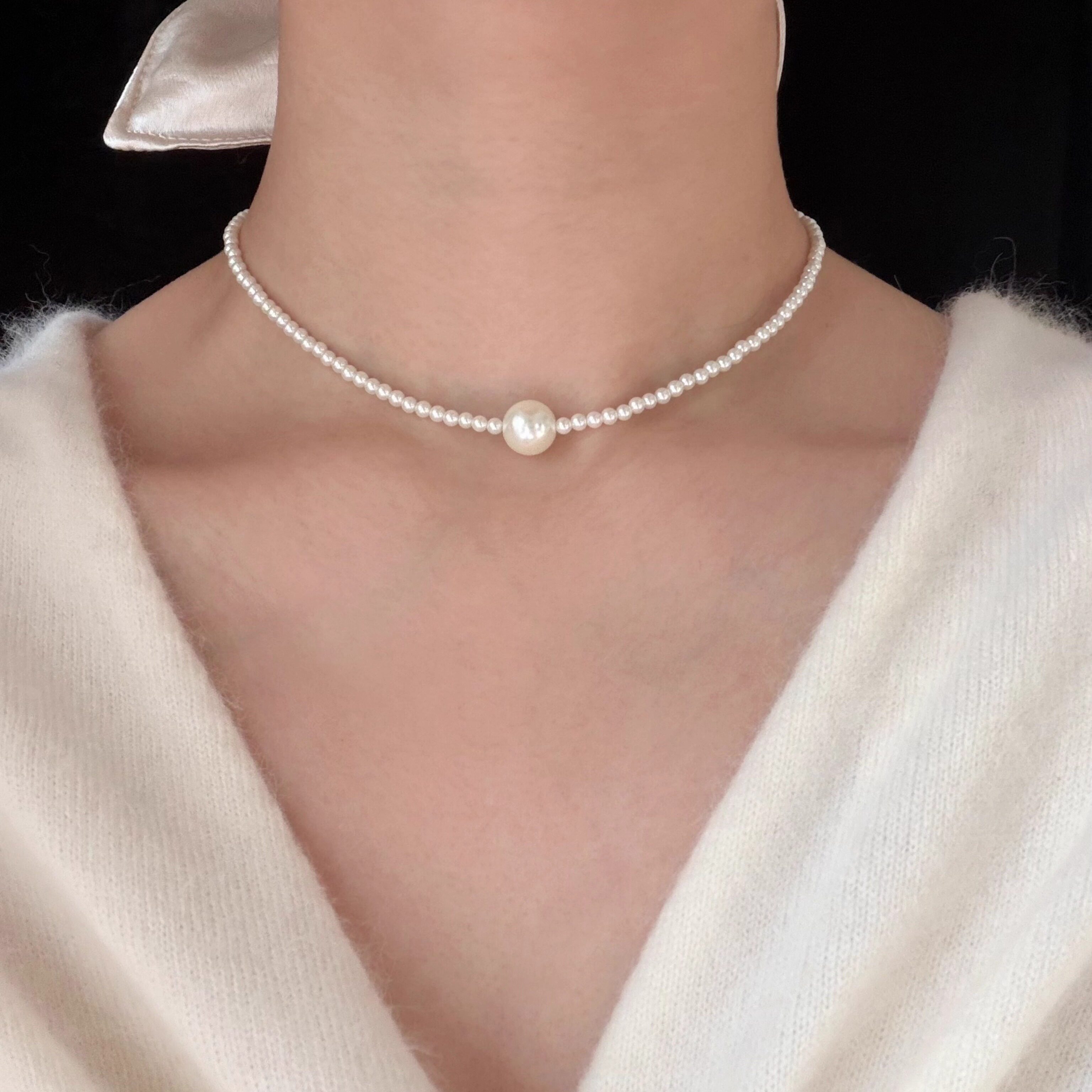 经典留白｜强光正圆珍珠手链项链