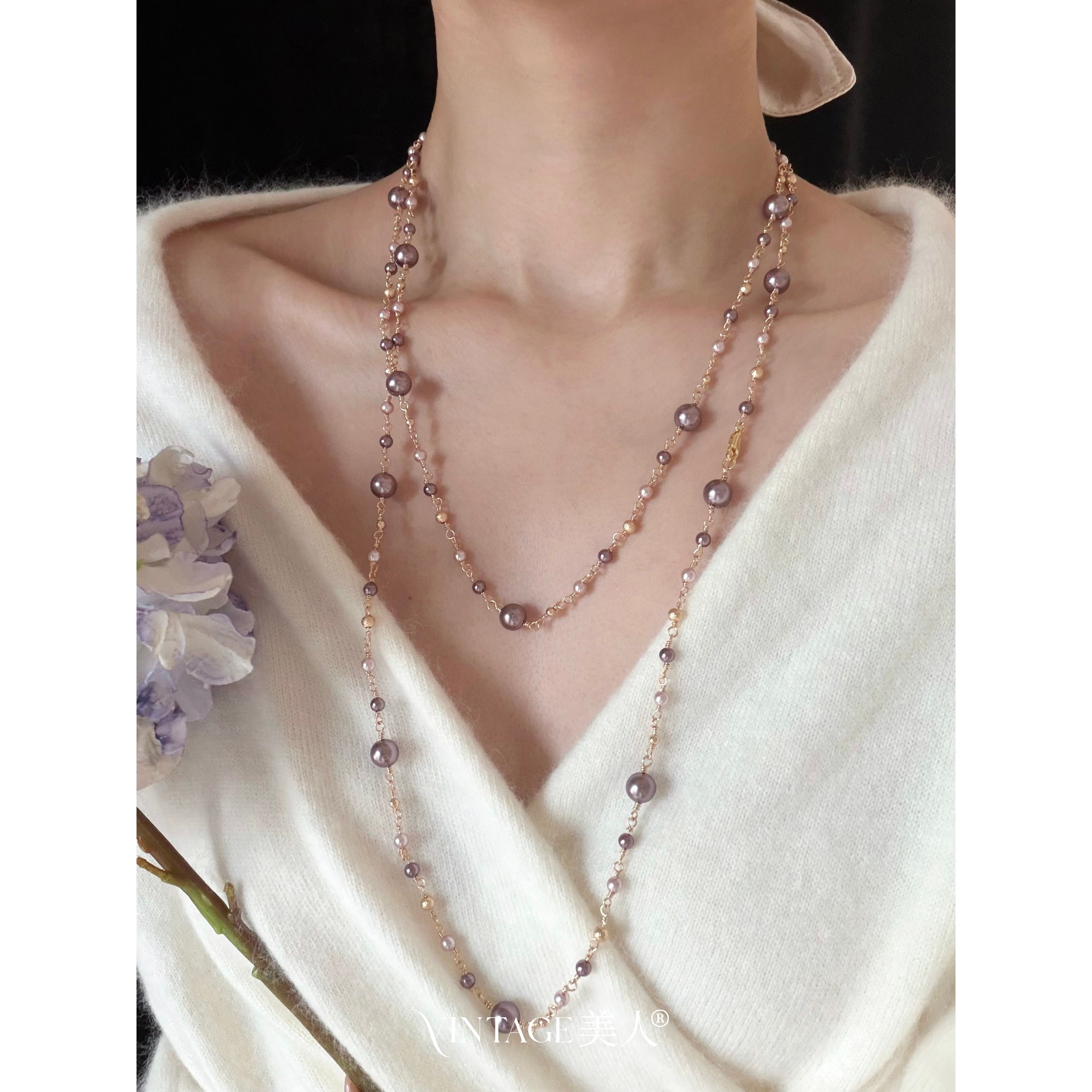 温柔尤物~轻奢粉紫珍珠毛衣链