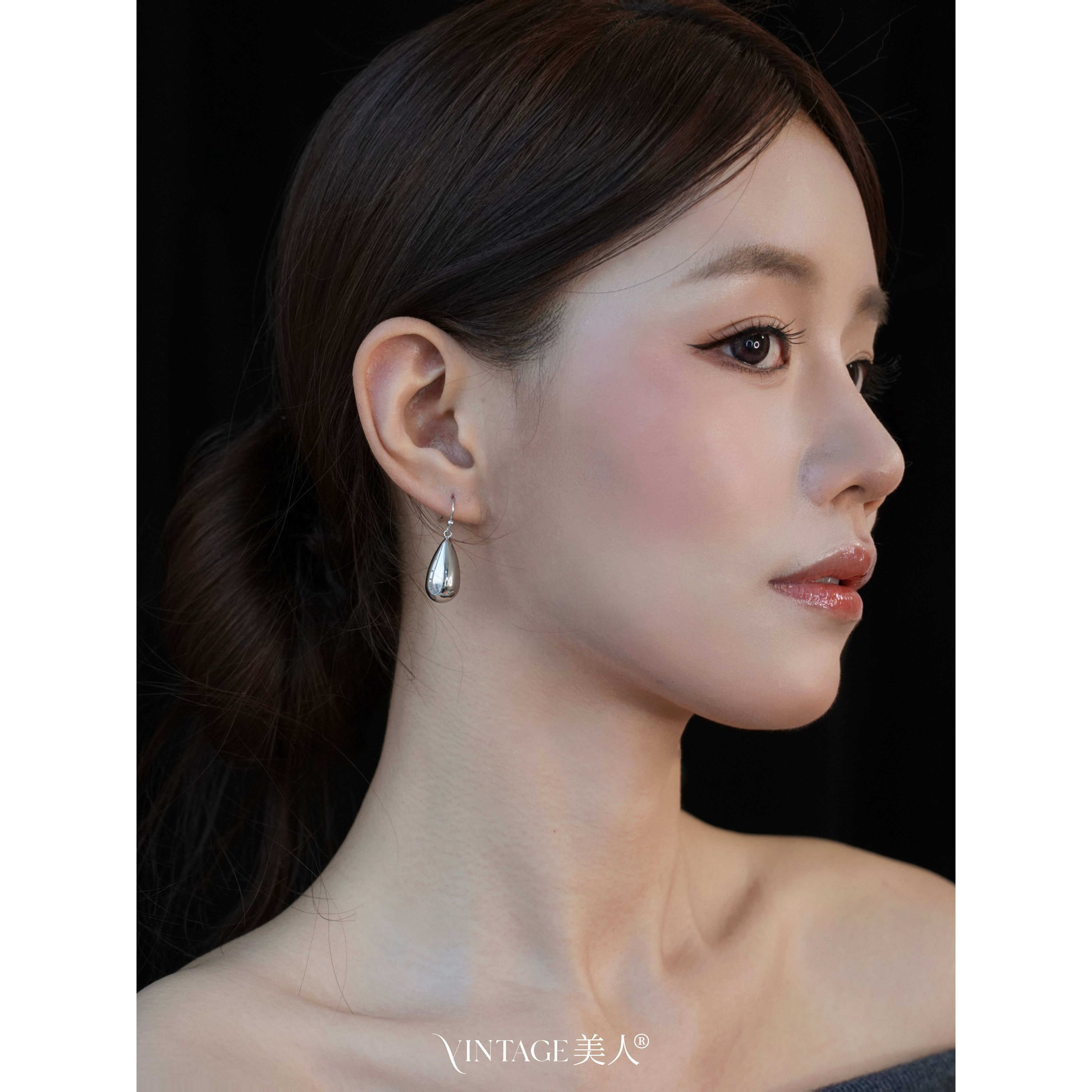 「银露」法式极简高级感小众设计ins清冷金属银色水滴耳环/耳夹女,饰品/流行首饰/时尚饰品新,耳环,淘宝优惠券,粉丝福利购,淘宝优惠卷
