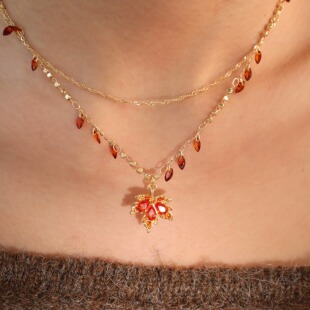 锁骨链女 复古高级设计感小众显白双层项链 「赤霞橘光」枫叶 法式