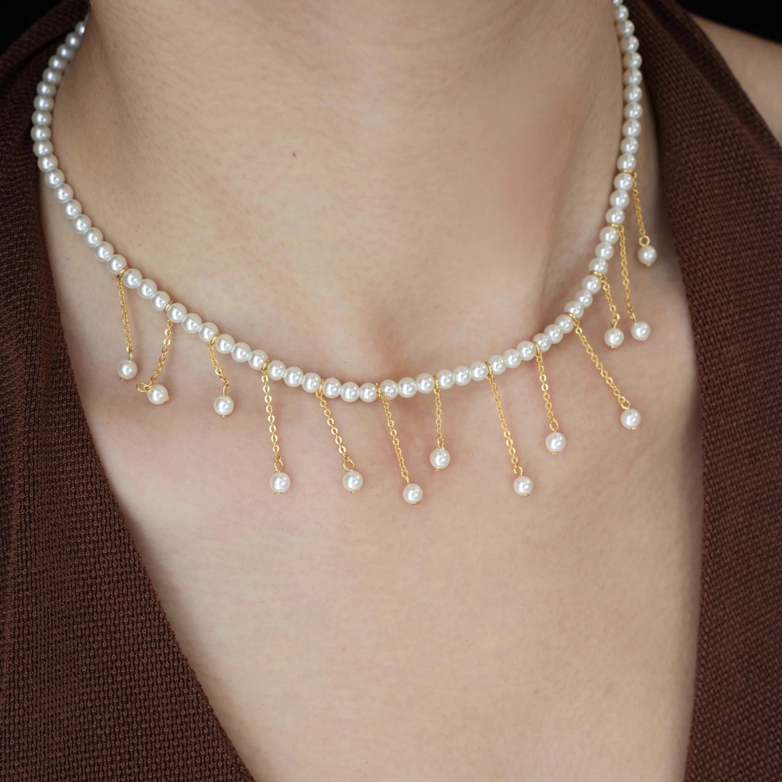 庞贝琴音｜法式珍珠流苏项链