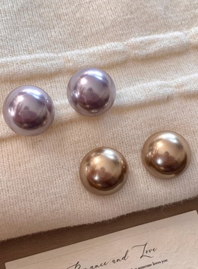「香槟舞会」法式高级感温柔优雅气质百搭棕色紫色珍珠耳环/耳夹