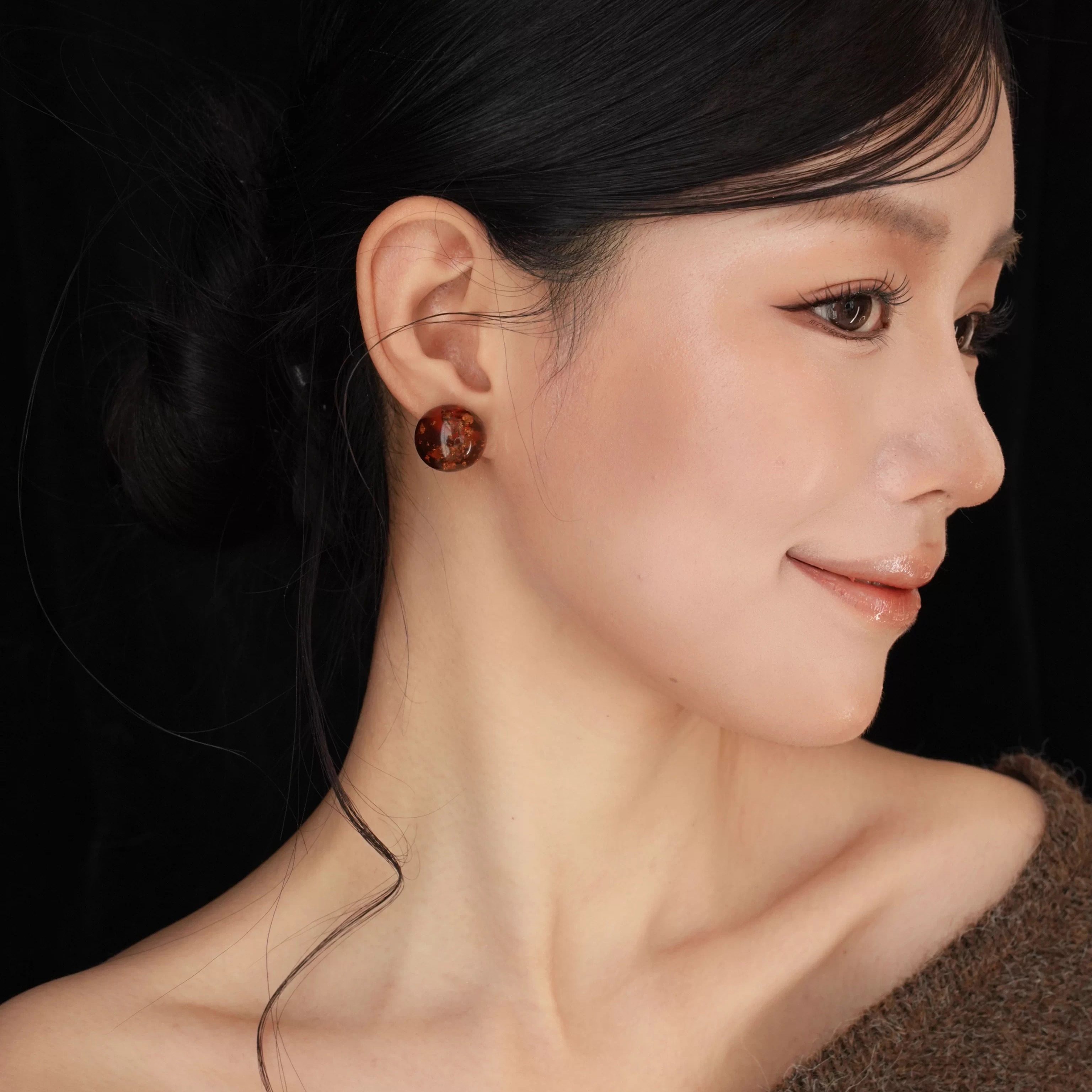 「日落琥珀」法式高级感小众温柔设计感美拉德金箔圆球耳环/耳夹,饰品/流行首饰/时尚饰品新,耳环,淘宝优惠券,粉丝福利购,淘宝优惠卷