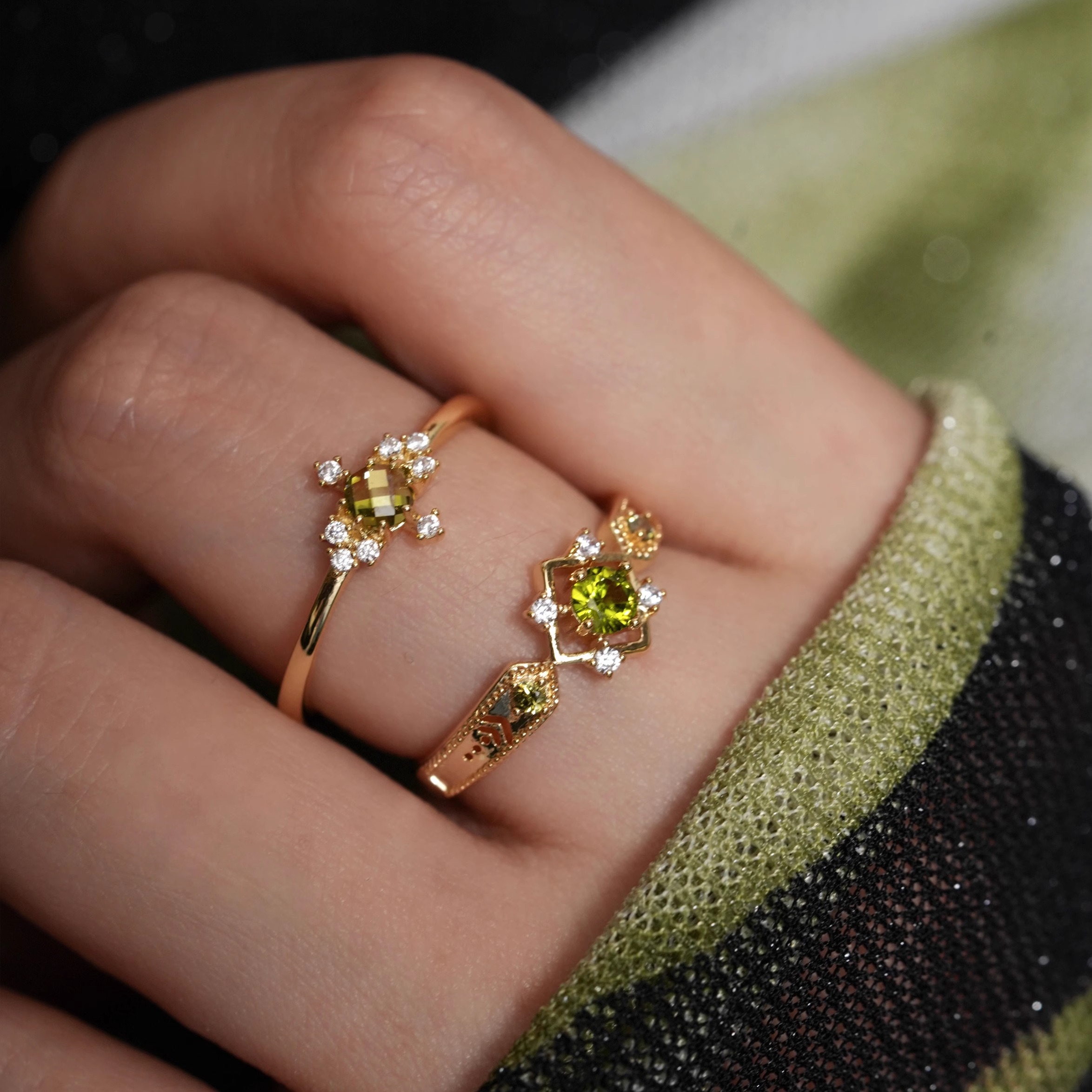 莱茵河舞会~法式橄榄绿戒指