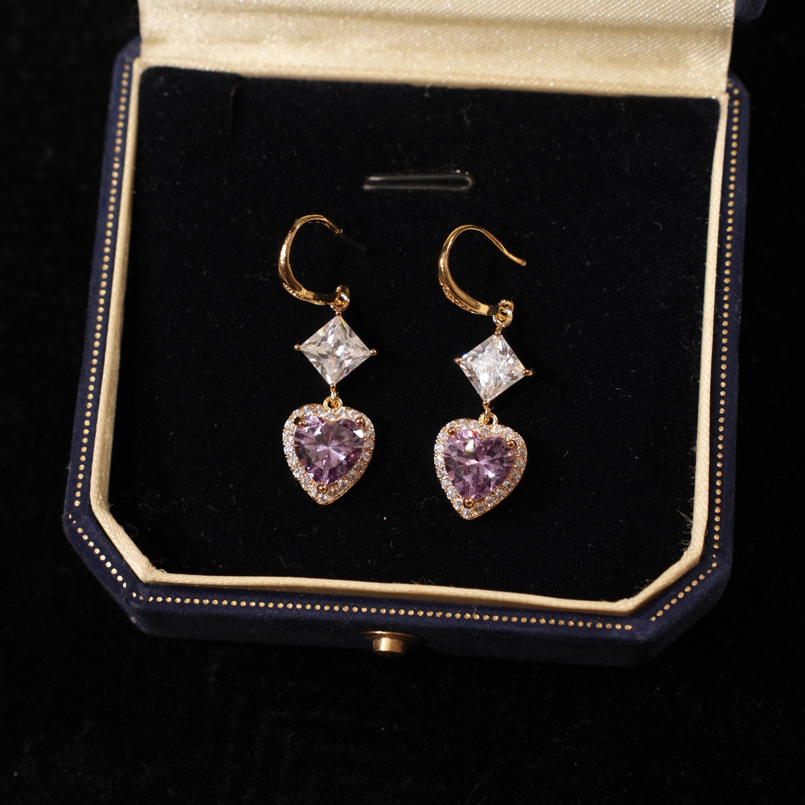 「薰衣草舞会」法式轻奢高级感优雅原创闪耀梦幻紫色爱心耳环耳夹,饰品/流行首饰/时尚饰品新,耳环,淘宝优惠券,粉丝福利购,淘宝优惠卷