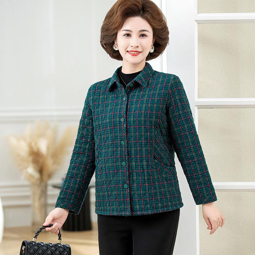秋依妈妈薄棉衣宽松休闲老人衣服女中老年格子长袖老奶奶大码衬衫