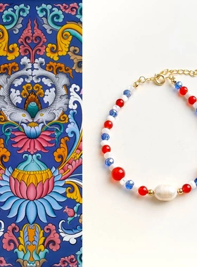 红安~国风原创手作淡水珍珠贝壳手链天然红玛瑙手串新中式手饰品