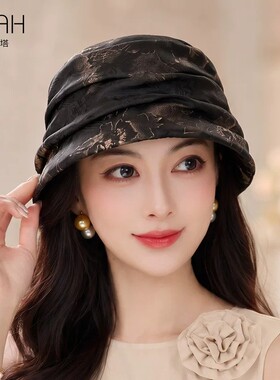 布塔桑蚕丝渔夫帽女高档帽子香妃帽褶皱堆堆帽简约出游遮阳帽盆帽