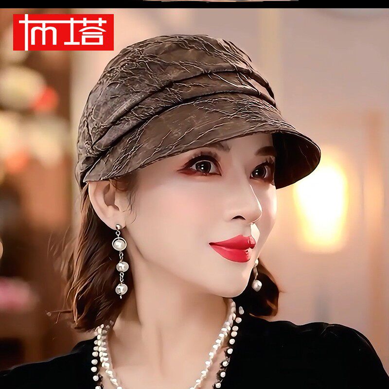 布塔新款油丝鸭舌帽女桑蚕丝锦油绸高级感显脸小帽子盆帽真丝帽子