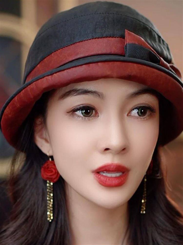 布塔正品香云纱帽子女夏季防晒遮阳帽重磅桑蚕丝轻奢春秋小沿礼帽
