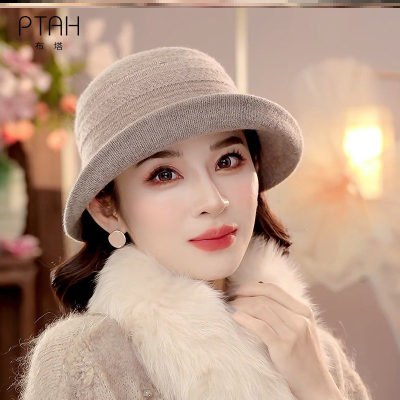 布塔针织保暖羊毛羊绒渔夫帽女高级感显脸小帽子盆帽时尚洋气帽子