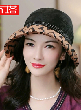 布塔正品香云纱帽子女夏双面防晒遮阳帽重磅桑蚕丝龟纹春秋渔夫帽