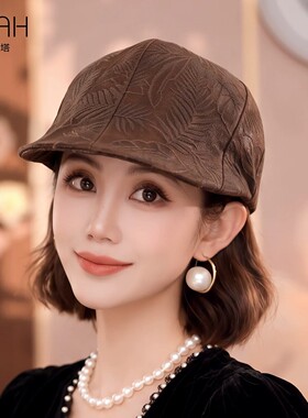 布塔桑蚕丝锦油绸前进帽女复古真丝花纹秋日百搭鸭舌帽时尚帽子