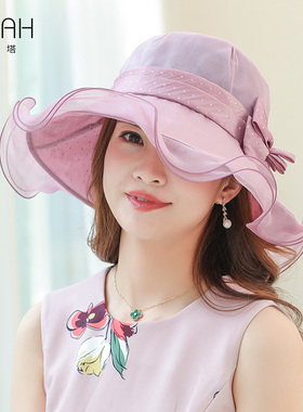 布塔帽子女夏季薄款防晒波点太阳帽宽边防紫外线百搭可折叠遮阳帽