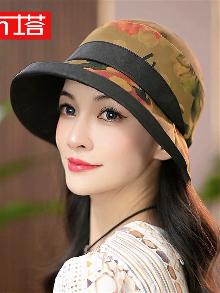 布塔春夏季香云纱帽子女国风渔夫帽防晒防紫外线遮阳帽百搭太阳帽