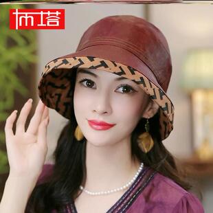 布塔香云纱遮阳帽女夏天防晒渔夫帽双面带防紫外线遮阳太阳赫本帽