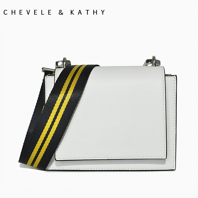 CHEVELE KATHY单肩包小ck2-80150749女包双黄线带翻盖斜跨小方包