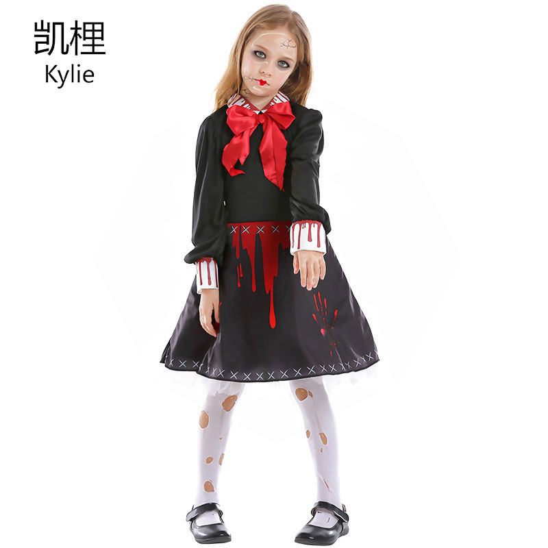 万圣节儿童服装狂欢表演恐怖陶瓷娃娃鬼娃黑暗魔法血腥洋娃娃僵尸
