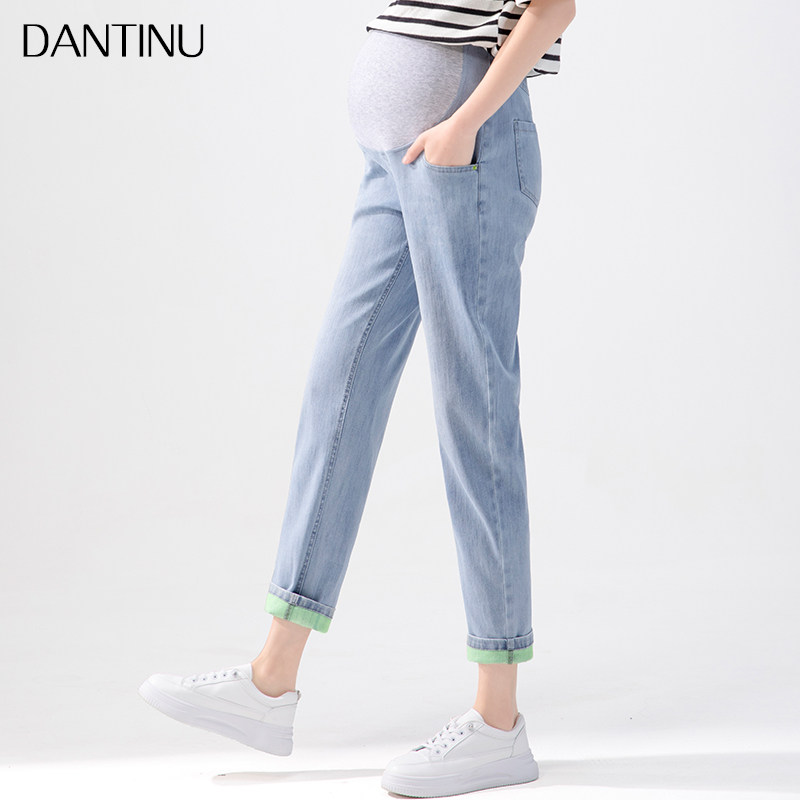 孕妇裤子春秋牛仔裤宽松休闲老爹九分大码夏季外穿薄款直筒裤春款