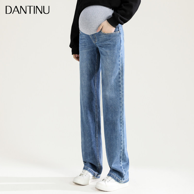 丹媞奴孕妇牛仔裤秋冬季外穿加绒加厚长裤直筒大码加长拖地阔腿裤