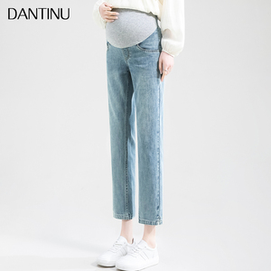 孕妇牛仔裤春秋外穿夏季薄款孕早期小个子八分大码直筒烟管裤夏款
