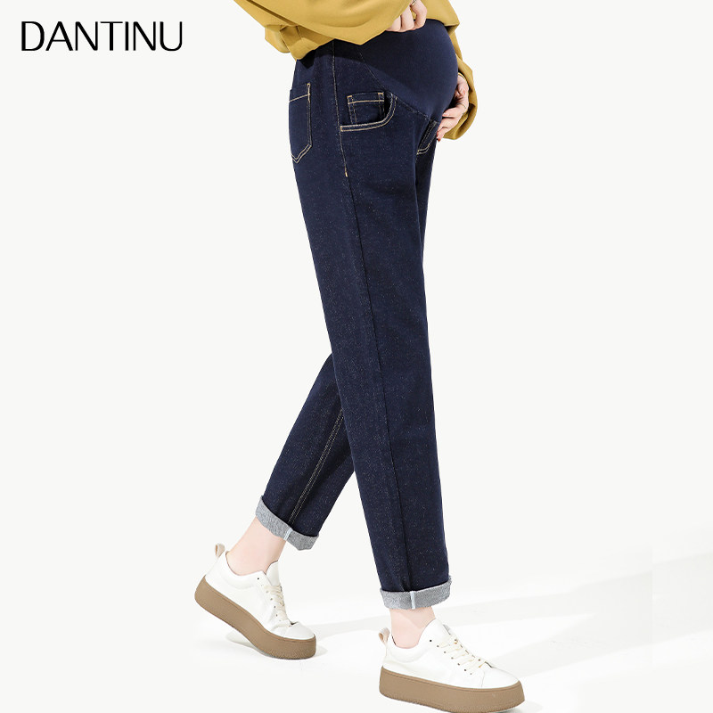 孕妇牛仔裤春秋外穿宽松大码九分老爹裤直筒小个子八分哈伦裤秋款
