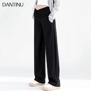 孕妇阔腿裤春秋2026新款交叉低腰直筒裤宽松显瘦大码垂感拖地裤子