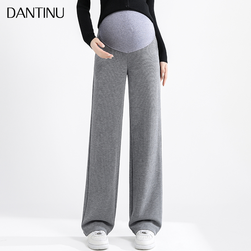 孕妇阔腿裤春秋外穿垂感加厚拖地针织休闲长裤秋季大码宽松直筒裤