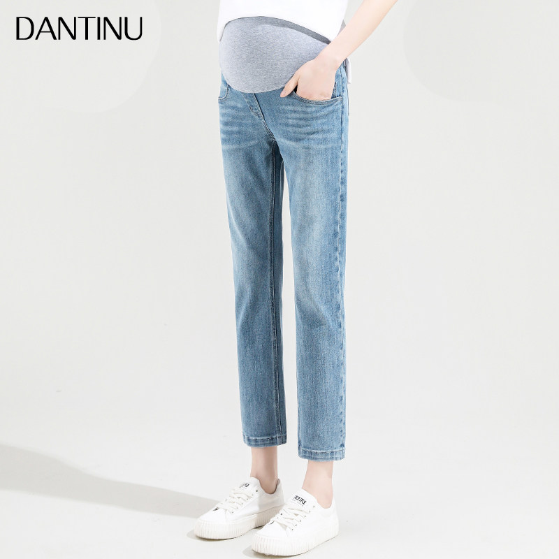 孕妇裤子春秋款外穿九分牛仔裤秋季时尚小个子八分大码烟管直筒裤