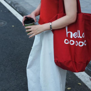 韩版新款帆布包大容量单肩字母托特包简约休闲潮流包学生购物袋潮