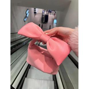 蝴蝶结手提包少女心粉色云朵包2025新款太空棉可爱迷你手拿手铃包