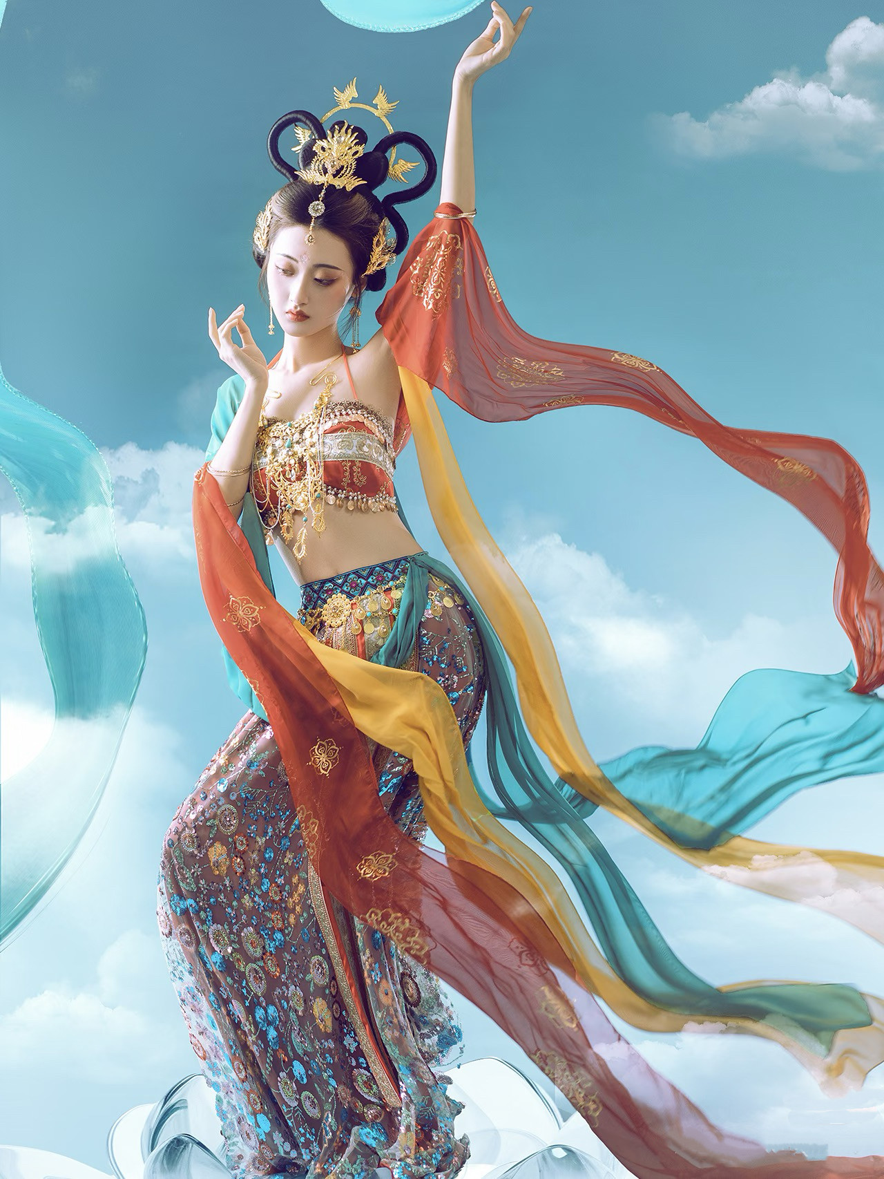 女款敦煌飞天汉服旅拍古典异域风情西域公主乐鼓民族舞蹈演出服装