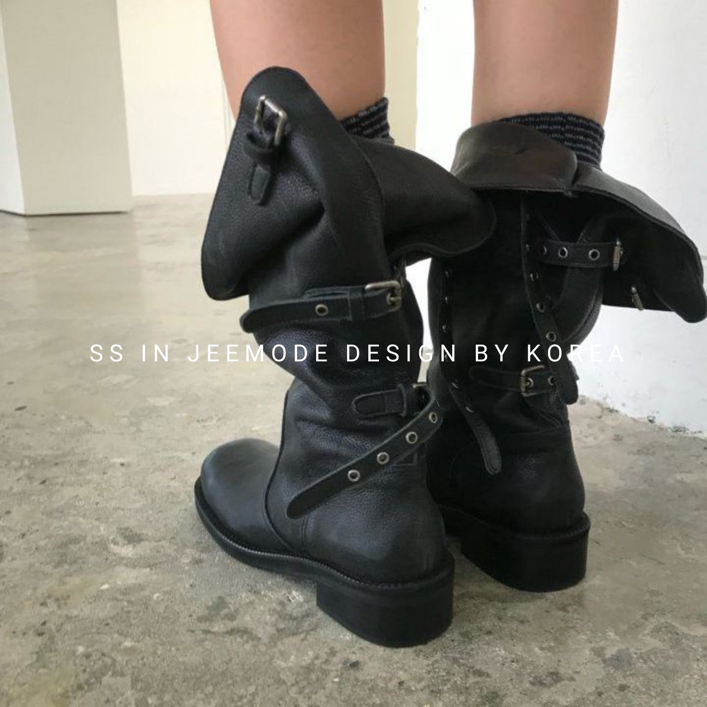 小众可翻折两穿皮带扣堆堆机车靴