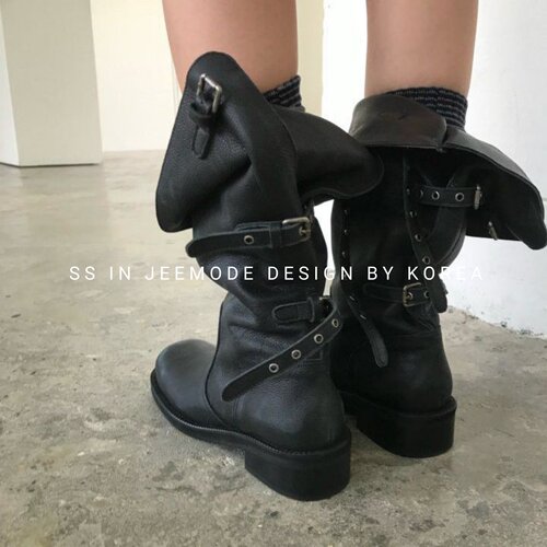 小众可翻折两穿皮带扣堆堆机车靴