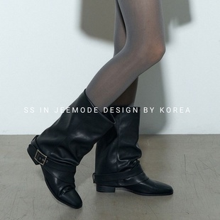 小池在首尔25年秋季 小个子绒面皮带扣显瘦复古简约气质堆堆靴 新款