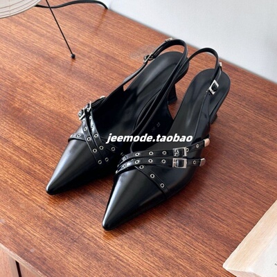 法式气质细跟浅口小众设计凉鞋