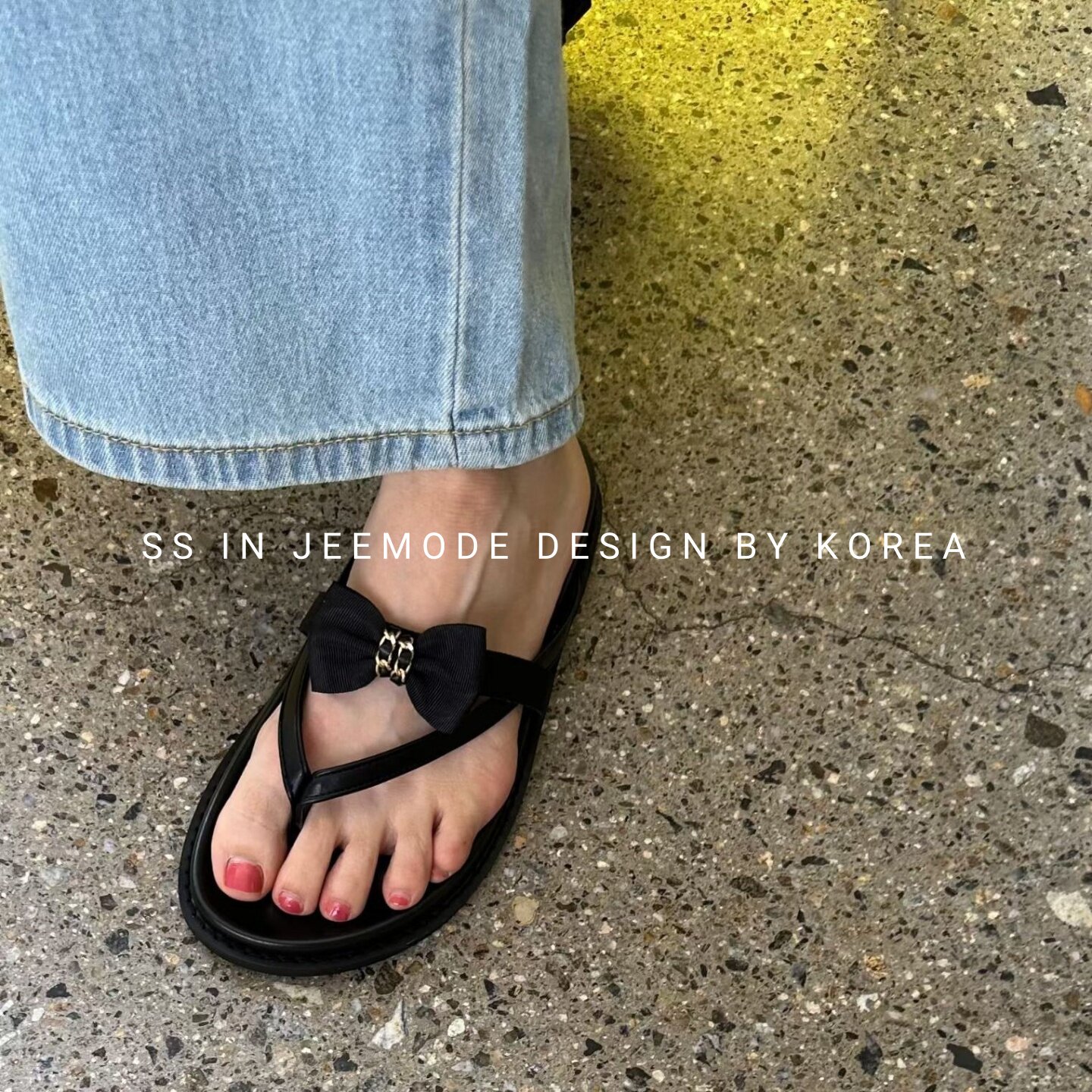 甜美蝴蝶结一字带夹趾厚底人字拖