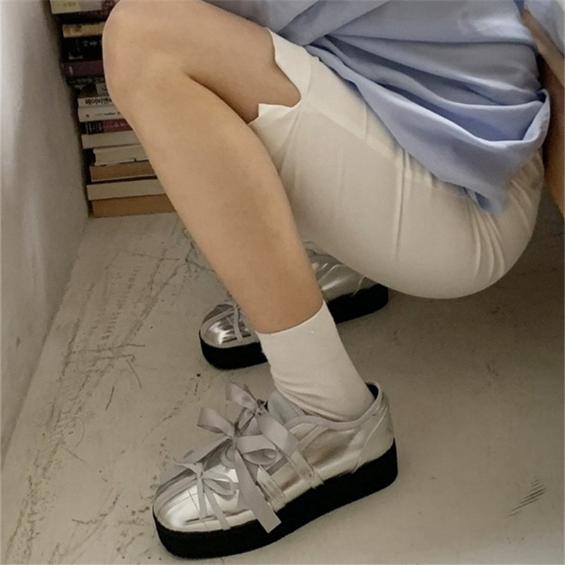单鞋韩版蝴蝶结丝带女鞋厚底