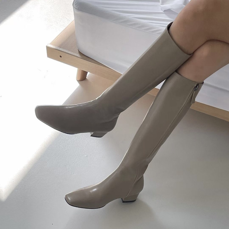 小池在首尔2023年冬季中跟侧拉链方头靴简约复古粗跟女长靴骑士靴,女鞋,骑士靴,淘宝优惠券,粉丝福利购,淘宝优惠卷