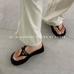小池在首尔25年夏季新款小众一字带交叉夹趾厚底增高外穿人字拖女