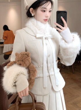 YETINGXI 雪国千金/短款羊毛毛呢大衣秋冬小个子收腰显瘦套装外套