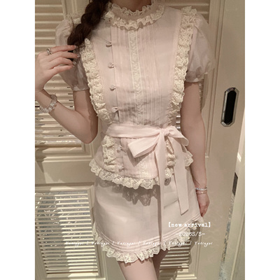 YETINGXI 古董少女/原创15米仿法蕾重工天丝捏褶日系上衣半裙套装