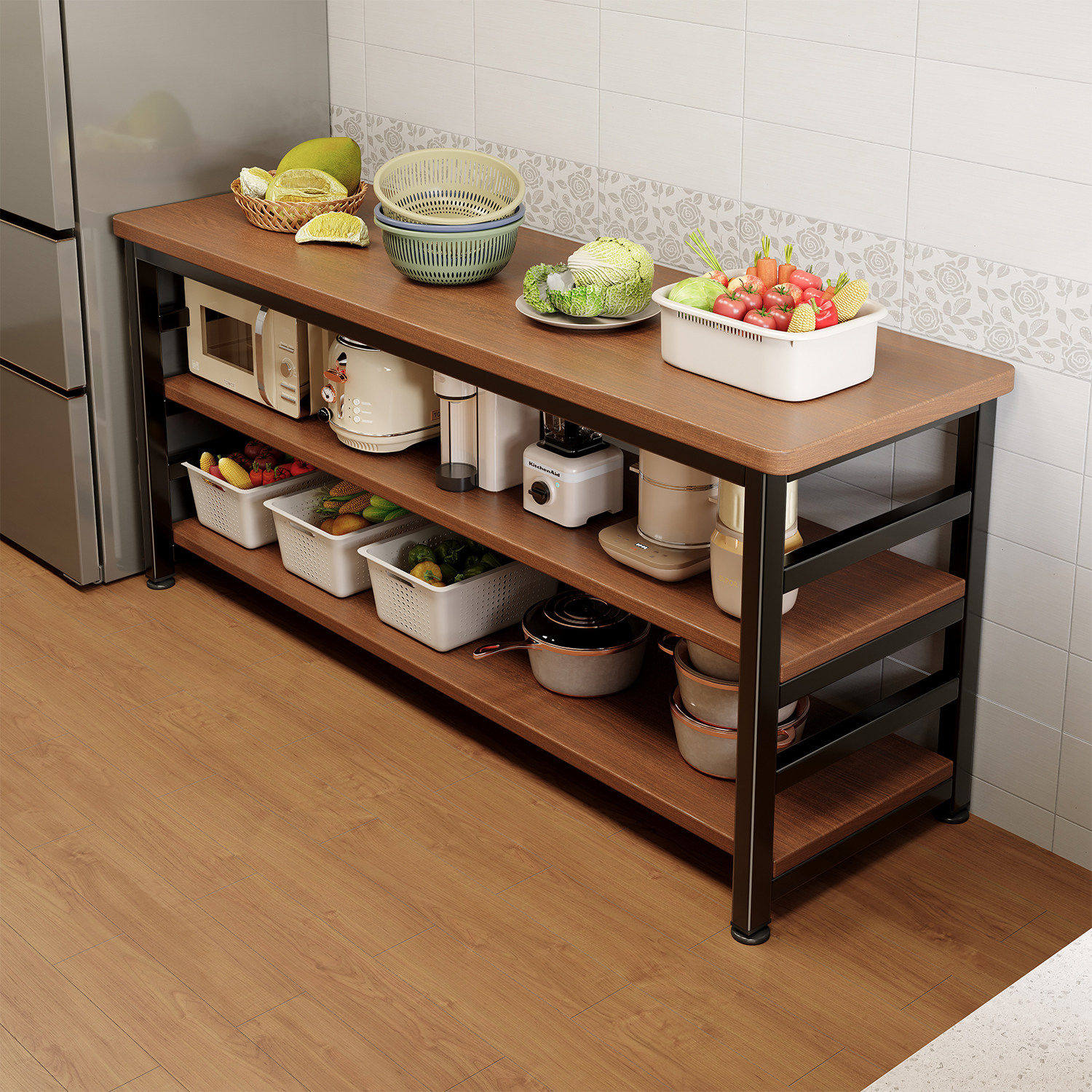 厨房置物架落地多层切菜工作台微波炉收纳架多功能储物餐边柜桌子,厨房/烹饪用具,厨房置物架/置物柜/角架,淘宝优惠券,粉丝福利购,淘宝优惠卷