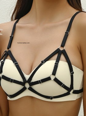 黑色内衣女弹力拼接绑带显大文胸 挂脖可调节系带性感露背罩衫